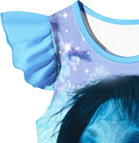 Vista 4 de GUOG Vestido de noche para niñas pequeñas, lindo Neytir, Pijam, Nighti, acampanado, manga con volantes, cuello redondo