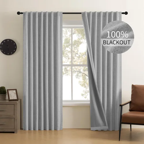 Vista 16 de CUCRAF Juego de 2 paneles de cortinas 100% opacas de lino de 84 pulgadas de largo, con pestaña trasera y bolsillo para barra para sala de estar