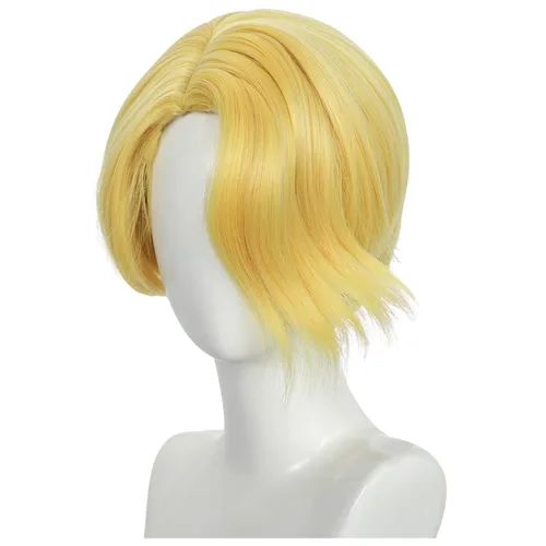 Vista 4 de Peluca rubia para hombre, peluca corta en capas de anime rubia con Nuevo Rubia