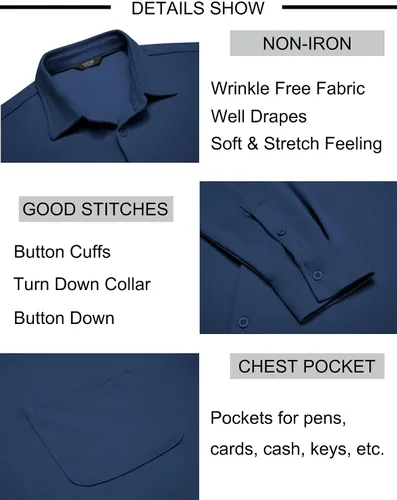 Vista 5 de COOFANDY Camisas casuales con botones para hombre de manga larga sin arrugas