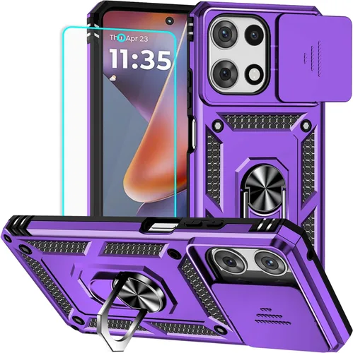 Vista 23 de Funda para Moto G 5G 2022 con protector de pantalla: resistente, soporte giratorio de grado militar 360, funda protectora a prueba de golpes