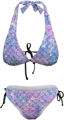 Vista 5 de Homokoir Bikini de 2 piezas para mujer, traje de baño de sirena, halter y triángulo