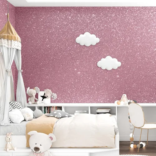 Vista 7 de WESTICK Papel tapiz rosa con purpurina para pegar y despegar, papel de contacto con purpurina rosa para armarios y cajones, papel tapiz removible