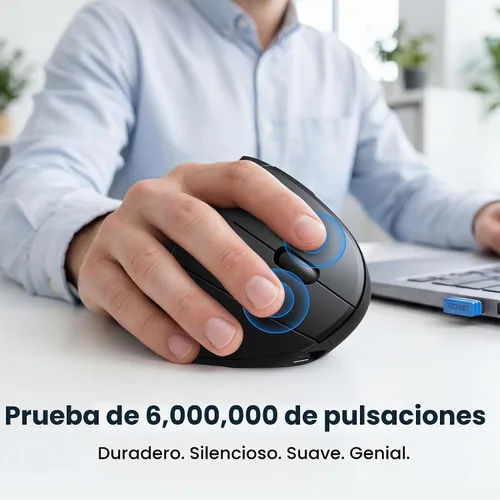 Vista 5 de TECKNET Ratón Ergonómico, Ratones Verticales Recargables 2.4G+Bluetooth 6 DPI Ajustables, Ratón Óptico Inalámbrico para Túnel Carpiano Mano Derecha