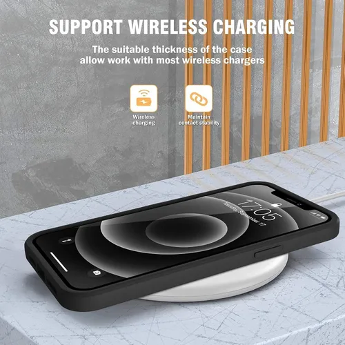 Vista 6 de Carcasa compatible con iPhone 12, diseño transparente, color negro Protector de pantalla integrado a prueba de golpes antiarañazos resistente