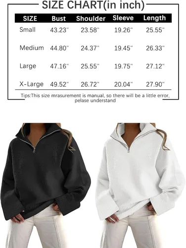 Vista 6 de LILLUSORY Suéteres de gran tamaño con cuello en V y media cremallera para mujer, para otoño 2023