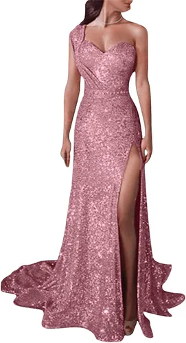 Vista 2 de Vestidos largos de noche para mujer, elegante vestido con lentejuelas brillantes, vestido sexy con purpurina para fiesta, largo hasta el suelo