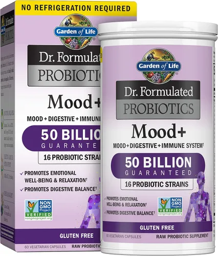 Vista 2 de Garden of Life Dr. Formulated Probiotics Mood+ Acidophilus Suplemento probiótico – Promueve el bienestar emocional y orgánico multivitamínico