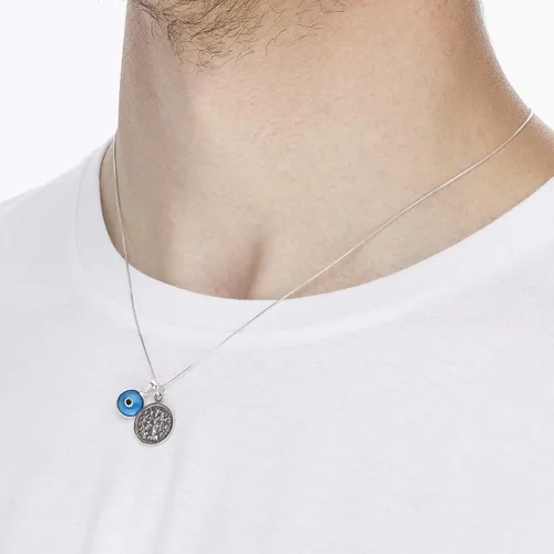 Vista 5 de Winning & Winners - Collar con dije de moneda de plata, cadena de caja de 20 pulgadas con dije de protección contra el mal de ojo azul, joyería