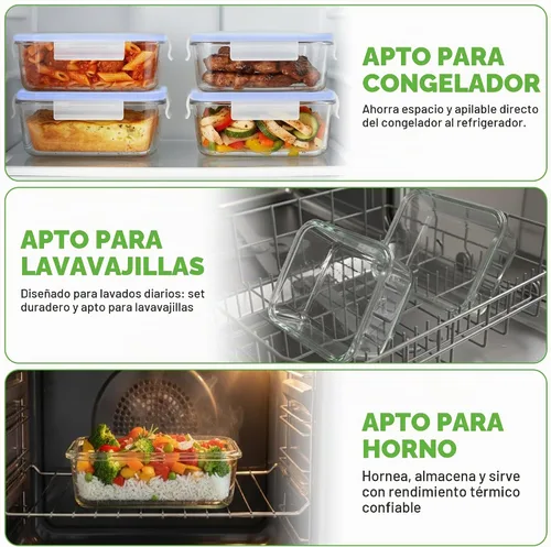 Vista 3 de NutriChef 10 recipientes de vidrio para almacenamiento de alimentos con tapas, recipientes de preparación de comidas de 30 onzas, reutilizables Azul