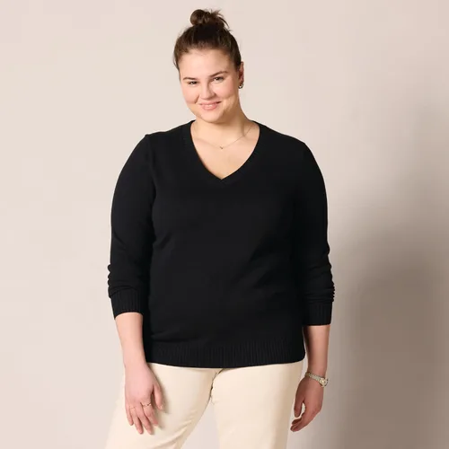 Vista 6 de Suéter Tienda Essentials para mujer, 100% algodón, de manga larga, con cuello en V