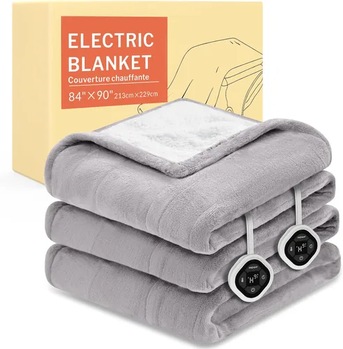 Vista 41 de HOMLYNS LuxeHeat - Manta térmica eléctrica tamaño King, manta térmica de franela suave Sherpa con 10 ajustes de calor, temporizador de 1 a 10 horas