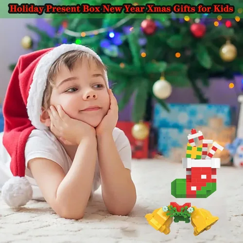 Vista 2 de Juego de bloques de construcción de campanas de Navidad y botas, compatible con el calendario de Adviento Lego 2025, apilables, juguetes nuevos