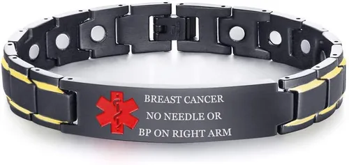 Vista 31 de XUANPAI Pulseras de alerta médica para hombres y mujeres con grabado gratuito ajustable de acero inoxidable para emergencias médicas