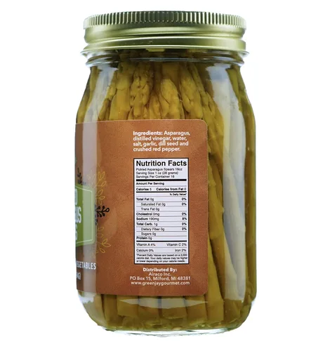 Vista 2 de Lanzas de espárrago en escabeche Green Jay Gourmet en frasco - Vegetales frescos en escabeche envasados a mano para cocinar y despensa – Espárragos