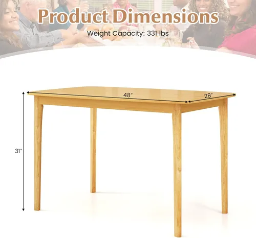 Vista 3 de COSTWAY Mesa de comedor, mesa de cocina rectangular de madera de 48 pulgadas con patas de madera de goma maciza, amplia mesa para cocina, comedor