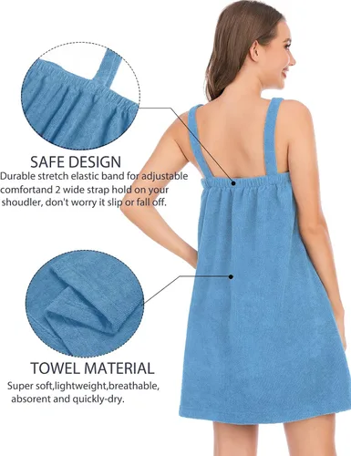 Vista 4 de Rubehoow Bata de baño para mujer con cierre de velcro ajustable con bolsillos y diadema facial