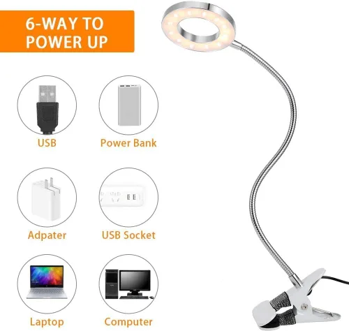 Vista 6 de LAVEN - Lámpara de escritorio, 7 W LED con clip para libros, cuidado ocular USB, brillo de 2 niveles, 2 modos