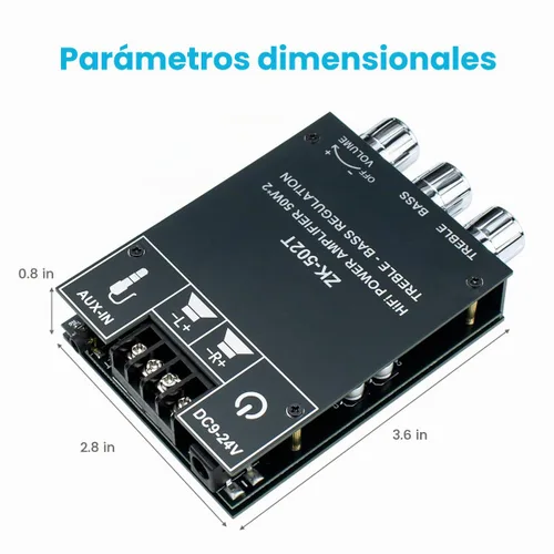 Vista 6 de Hosyond ZK-502T - Placa de amplificador Bluetooth 5.0 de 100 W con control de agudos y graves, TPA3116D2 50 Wx2, placa de amplificador Bluetooth