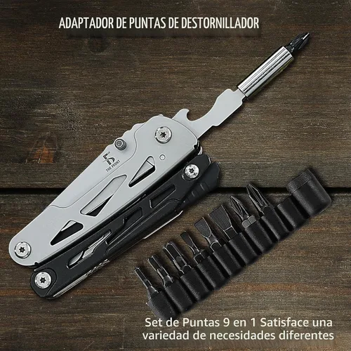 Vista 5 de THE FRONT Multiherramienta 19 en 1, Alicates Multiherramienta con Tijeras Desmontables, Cuchillo Táctico de Camping Multiuso para Supervivencia