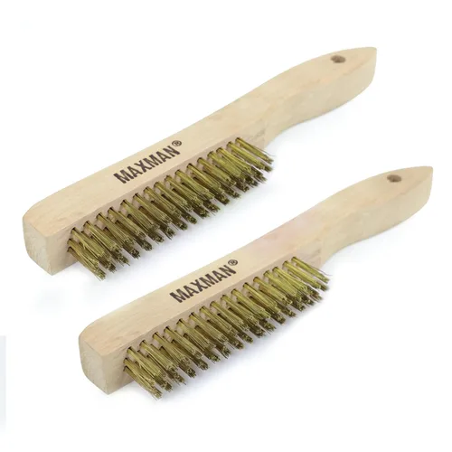 Vista 2 de MAXMAN Cepillo de latón, juego de 2 cepillos de alambre de latón resistente, cepillo de metal, cepillos de alambre para limpiar el óxido con mango