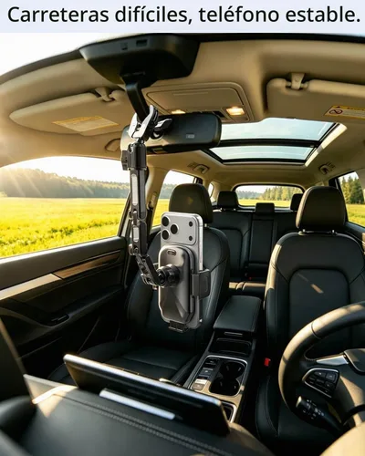 Vista 4 de Quyee Soporte para Teléfono de Coche, Soporte para Teléfono de Espejo Retrovisor - Montaje de Aleación de Aluminio con Ajuste Multi-Ángulo Giratorio