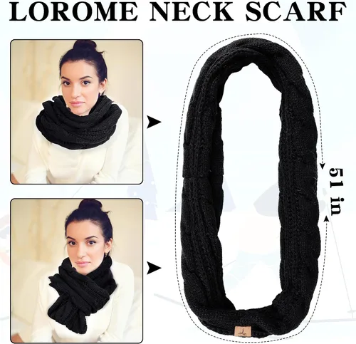 Vista 5 de Winter Beanie Hat Scarf Gloves Set, Soft Fleece Knit Hat Warm Touchscreen Gloves Neck Warmer Thick Scarves Gifts for Women