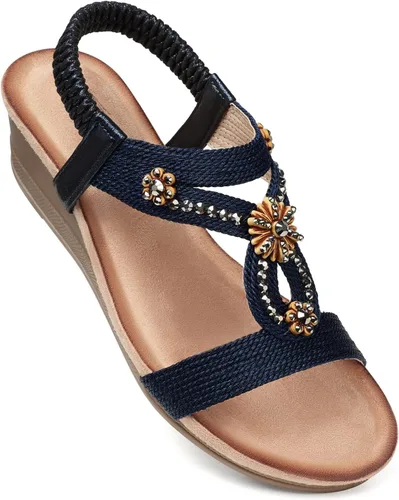 Vista 11 de SHIBEVER Womens Wedge Sandals Dressy: Comfortable Low Heels Sandals Summer 2702-negro