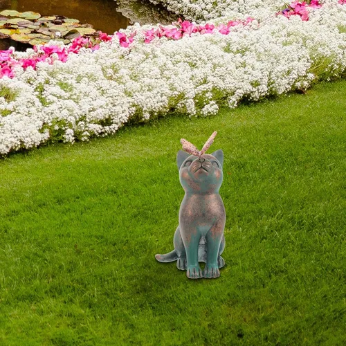 Vista 7 de SOLUSTRE Figuras en miniatura Estatua de gato de jardín, mariposa pegada en la nariz de gato, escultura conmemorativa de gato, figura conmemorativa