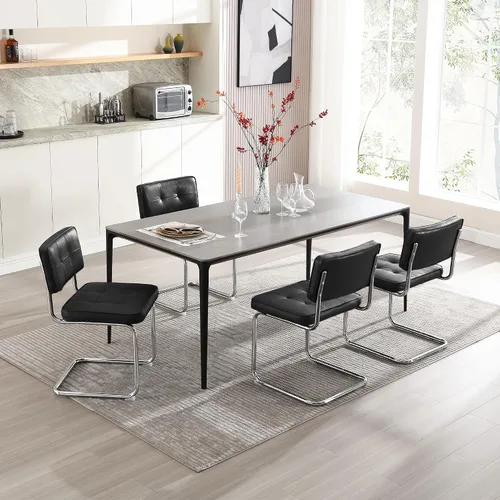 Vista 14 de Zesthouse Juego de 2 sillas de comedor de metal industrial, sillas de cocina tapizadas de cuero sintético con base de metal negro, para cocina
