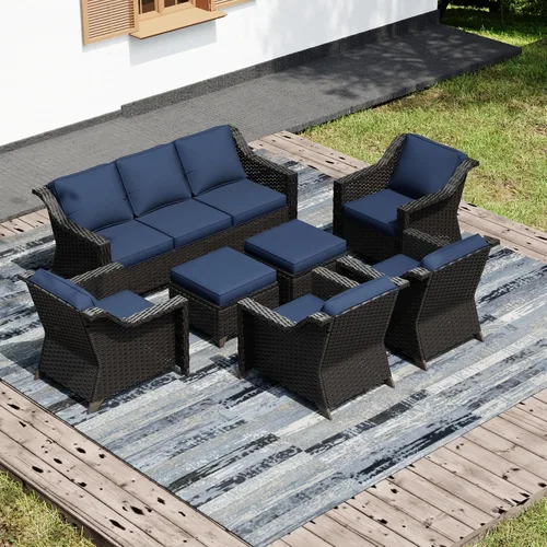 Vista 39 de Joyside Juego de 2 sillas de mimbre para patio, muebles de ratán para exteriores con reposabrazos anchos y cojines gruesos, tamaño grande mejorado