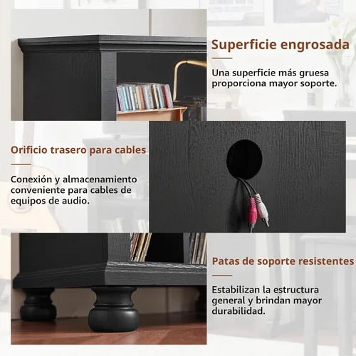 Vista 6 de Joaxswe Soporte para tocadiscos de 24" de ancho con almacenamiento de Negro