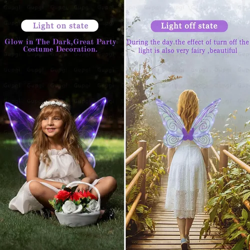 Vista 2 de Alas de hadas iluminadas para niñas, alas brillantes y transparentes, mariposa, hada, Halloween, alas de ángel, para niños y adultos