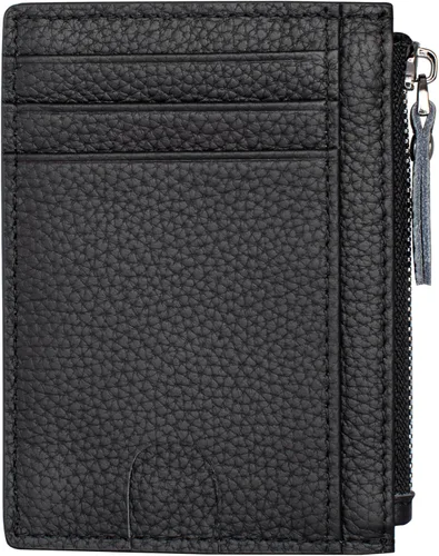 Vista 20 de Cartera delgada para mujeres de piel pequeña con bloqueo RFID, tarjetero minimalista con bolsas para monedas y fundas, Negro, Moderno