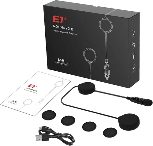 Vista 7 de EJEAS Auriculares Bluetooth para casco de motocicleta E1+, altavoz de casco Bluetooth 5.1 con respuesta automática de llamada y función de reducción
