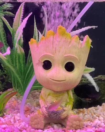 Vista 4 de TEEMO Decoraciones de Burbujeador de Aire Groot para Acuario, Decoraciones de Resina Marrón con Burbujeador de Aire para Acuario.