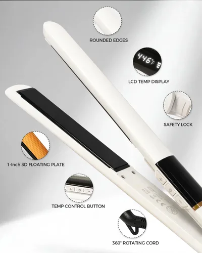 Vista 9 de Plancha de pelo de 1 pulgada para todo tipo de cabello, plancha alisadora de calor rápido para cabello, 5 temperaturas ajustables, apagado Beige