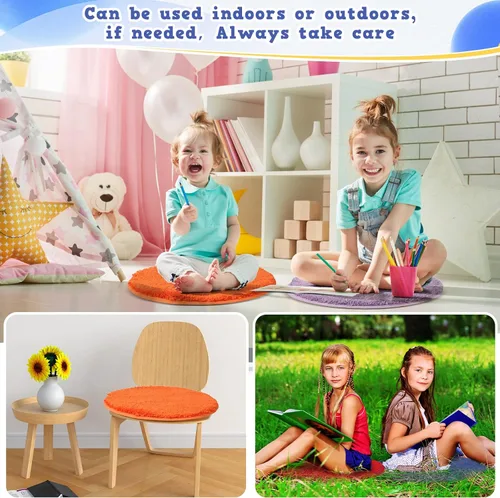Vista 5 de Funtery Alfombra colorida de 6 asientos circulares de 18 pulgadas, alfombra redonda para niños, alfombra suave para aula, cojines educativos