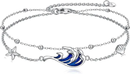 Vista 8 de AOBOCO Tobillera de plata de ley para mujer, pulsera de tobillo de ojo turco de mariposa de cristal, libélula