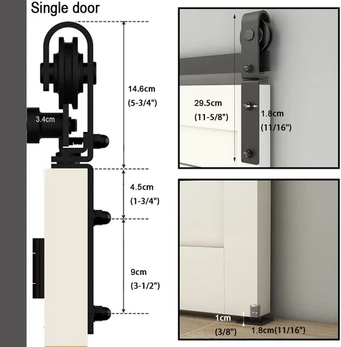 Vista 4 de Kit de rieles de puerta corrediza de granero biplegable de 3.5 pies para 2 puertas, kit de herrajes para puerta de granero plegable resistente