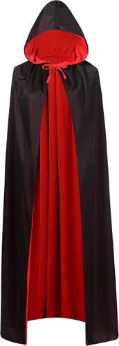 Vista 10 de Reversible Velvet Hooded Vampire Cape, Halloween Cosplay Costume Capucha Borgoña
