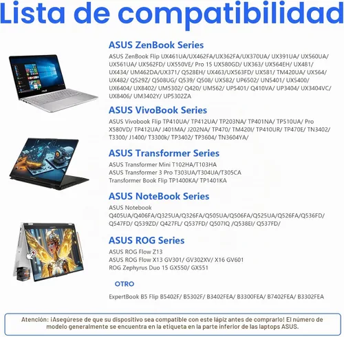 Vista 2 de Lápiz óptico para dispositivos de pantalla táctil ASUS, lápiz digital activo con punta ultrafina, sensibilidad a la presión 1024, rechazo de palma