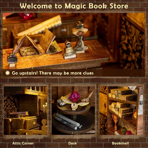 Vista 3 de Wimlade - Kit de manualidades para rincón de libros, kit de rincón de libros en miniatura, estante de libros con sujetalibros de rompecabezas 3D