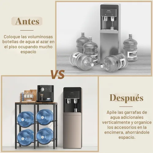 Vista 5 de VINAEMO Soporte para Jarra de Agua de 5 Galones, Soporte para Jarra de Agua de 3 Niveles con Tablero de Madera Extendido, Soporte de Almacenamiento