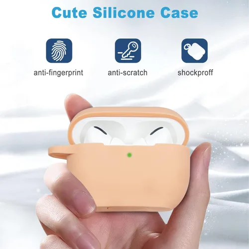 Vista 3 de Compatible con funda AirPods Pro 2019, Gawnock Funda de silicona suave y flexible para funda AirPods Pro para mujeres y niñas con llavero (Caqui)