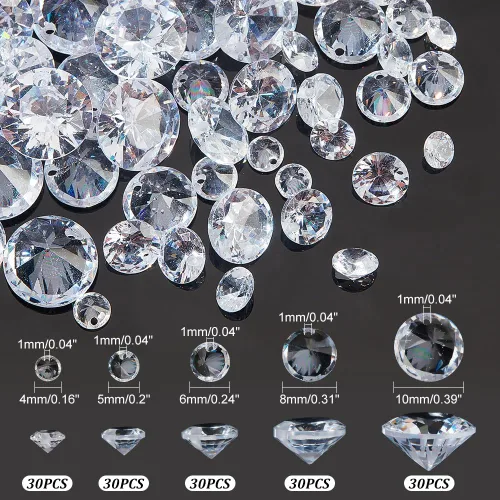 Vista 3 de PH PandaHall 150 cuentas de piedra de circonita cúbica, 5 tamaños, colgantes de diamantes de imitación transparentes con agujero de 0.039 pulgadas
