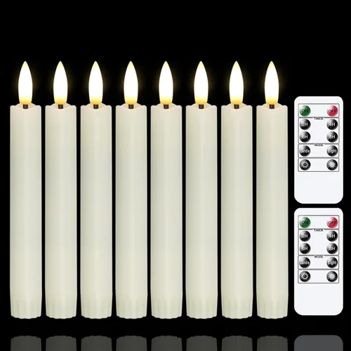 Vista 9 de Yeelida Velas cónicas sin llama a pilas con dos controles remotos con temporizador, velas LED de 6.4" con mechas 3D para ventana, luz cálida