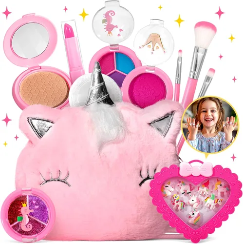 Vista 15 de ULOVEME Umicorn - Kit de maquillaje real para niñas pequeñas, juguete de maquillaje real, no tóxico, lavable, regalo para cumpleaños de niñas de 3