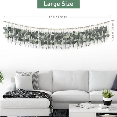 Vista 3 de Plantas artificiales de eucalipto para decoración de pared, vegetación artificial para colgar en la pared, hojas falsas de eucalipto grandes