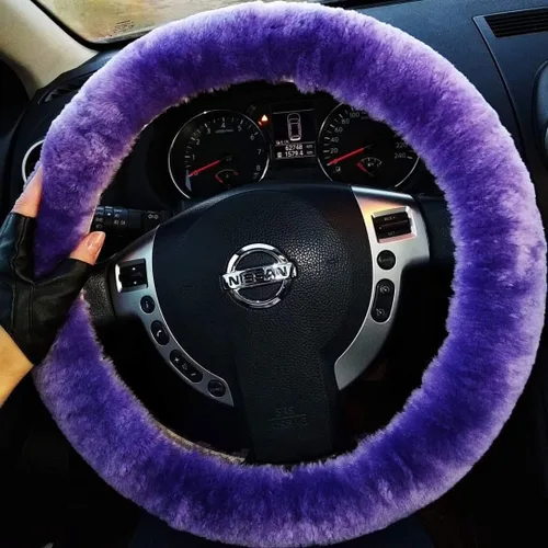 Vista 10 de Funda de volante de piel de oveja suave y esponjosa, para vehículo universal, mujeres y hombres, 14,5-15,5 pulgadas, accesorios peludos